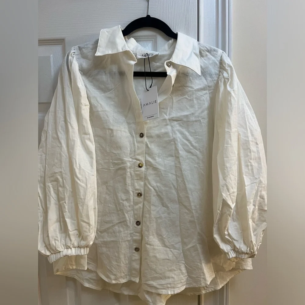 Showpo White Puff Sleeve Button Down Shirt - Picture 7 of 10